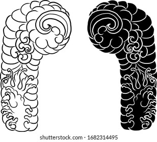 Japanese flower for coloring book.Vector illustration of Asian.Background design for tattoo idea.Peony and Chrysanthemum vector for ptinting on shirt.Stickers style.Chinese waves and clouds vector.