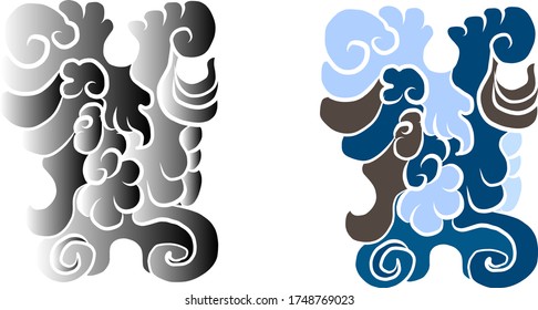 Japanese flower for coloring book.Vector illustration of Asian.Background design for tattoo idea.Peony and Chrysanthemum vector for ptinting on shirt.Stickers style.Chinese waves and clouds vector.