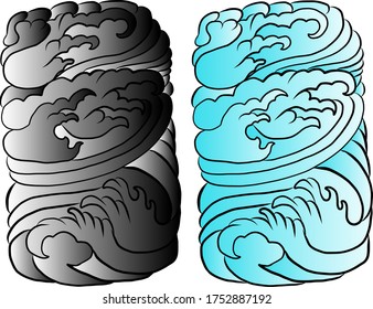 Japanese flower for coloring book.Vector illustration of Asian.Background design for tattoo idea.Stickers style.Chinese waves and clouds vector.