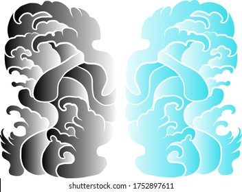 Japanese flower for coloring book.Vector illustration of Asian.Background design for tattoo idea.Stickers style.Chinese waves and clouds vector.
