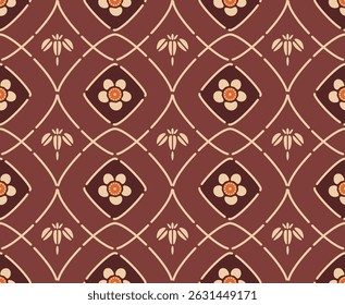 Japanese Flower Curl Diamond Vector Seamless Pattern