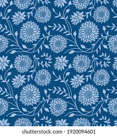 Japanese Flower Curl Ivy Vector Seamless Pattern