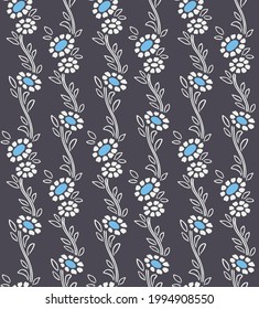 Japanese Flower Curl Vine Vector Seamless Pattern