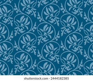 Japanese Flower Curl Vine Vector Seamless Pattern