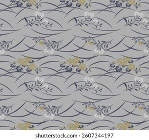 Japanese Flower Curl Wave Vector Seamless Pattern