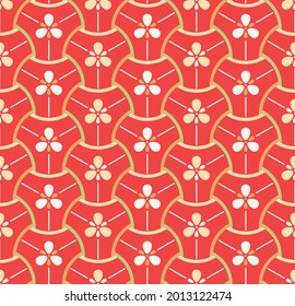Japanese Flower Curl Weave Motif Vector Seamless Pattern