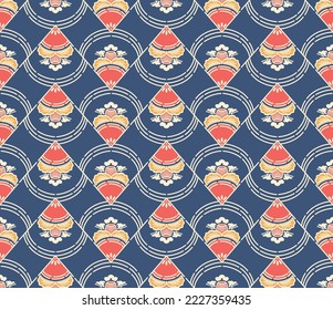 Japanese Flower Curl Zigzag Vector Seamless Pattern