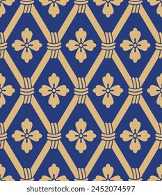 Japanese Flower Diamond Knot Vector Seamless Pattern