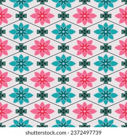 Japanese Flower Diamond Net Vector Seamless Pattern