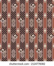 Japanese Flower Diamond Stripe Vector Seamless Pattern