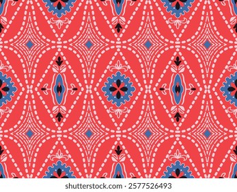 Japanese Flower Ellipse Net Vector Seamless Pattern