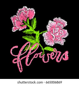 Japanese flower embroidery vector, typography design. Bomber jacket embroidery