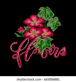 Japanese flower embroidery vector, typography design. Bomber jacket embroidery