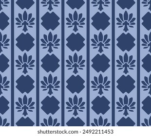 Japanese Flower Fan Motif Stripe Vector Seamless Pattern