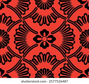 Japanese Flower Fan Net Vector Seamless Pattern