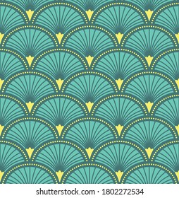 Japanese Flower Fan Vector Seamless Pattern