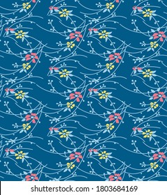 Japanese Flower Flow Vector Seamless Pattern