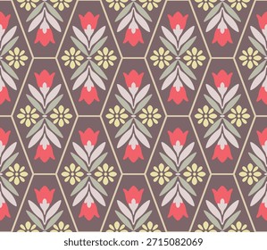 Japanische Blume Hexagon Fliese Vektor nahtloses Muster