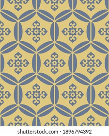 Japanese Flower Hexagon Vector Seamless Pattern