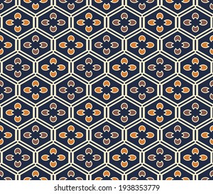 Japanese Flower Hexagon Vector Seamless Pattern