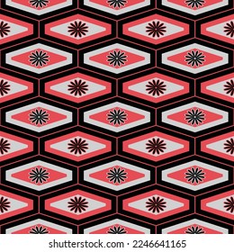 Japanese Flower Hexagon Vector Seamless Pattern