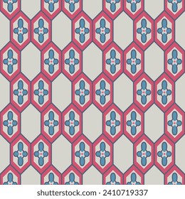 Japanese Flower Hexagon Vector Seamless Pattern