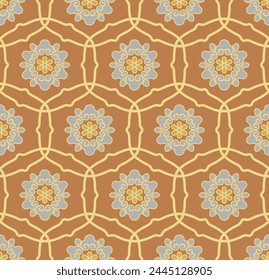 Japanese Flower Hexagon Vector Seamless Pattern