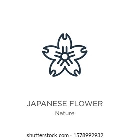 Japanese flower icon. Thin linear japanese flower outline icon isolated on white background from nature collection. Line vector sign, symbol for web and mobile