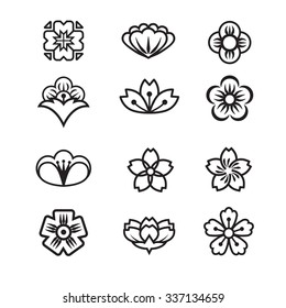 Japanese flower icons set