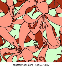 Japanese flower inspired pop art print. Colorful floral pattern for fabric, wallpaper, stationery, gift wrap, and interior design.