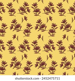 Japanese Flower Leaf Branch Vector Seamless Pattern