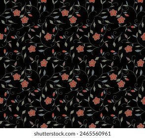 Japanese Flower Leaf Curl Line Vector Seamless Pattern