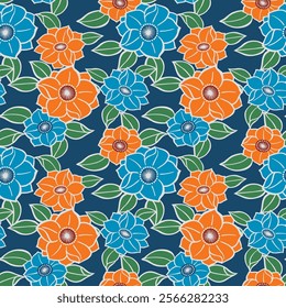 Japanese Flower Leaf Fall Vector Seamless Pattern
