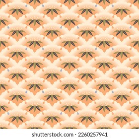 Japanese Flower Leaf Fan Vector Seamless Pattern