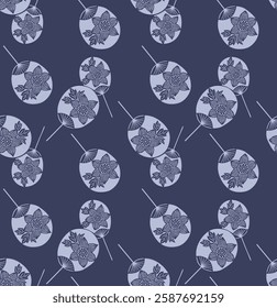 Japanese Flower Leaf Hand Fan Vector Seamless Pattern