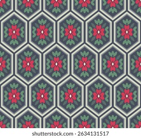 Patrón sin fisuras de Vector hexagonal de hoja de flor japonesa