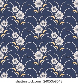 Japanese Flower Leaf Motif Vector Seamless Pattern