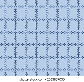Japanese Flower Leaf Plaid Vector Seamless Pattern