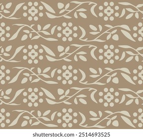 Japanese Flower Leaf Stripe Vector Seamless Pattern