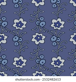 Japanese Flower Leaf Swirl Line Vector Seamless Pattern

