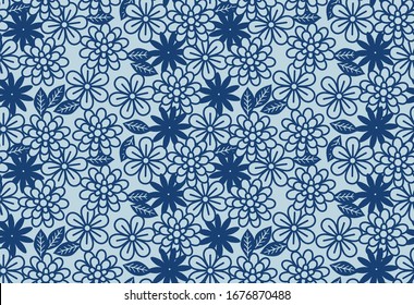 Japanese Flower Leaf Vector Seamless Pattern