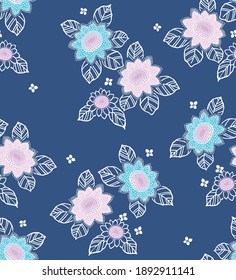 Japanese Flower and Leaf Vector Seamless Pattern