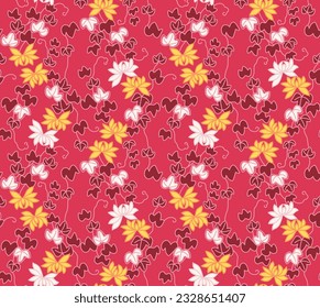 Japanese Flower Leaf Vine Vector Seamless Pattern