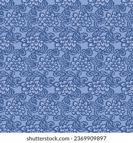 Japanese Flower Leaf Vine Vector Seamless Pattern