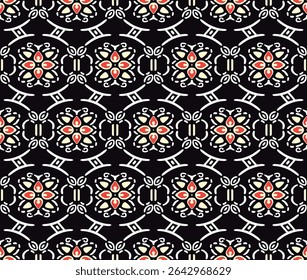Japanese Flower Motif Circle Net Vector Seamless Pattern