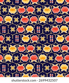 Japonês Flor Motivo Hexágono Net Vetor Padrão sem emenda