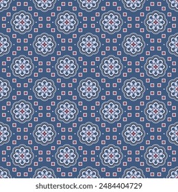 Japanese Flower Motif Mosaic Vector Seamless Pattern