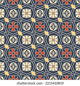 Japanese Flower Motif Net Vector Seamless Pattern