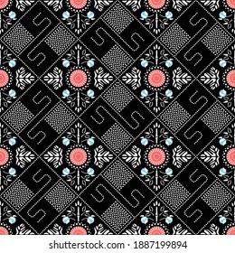 Japanese Flower Motif Square Vector Seamless Pattern