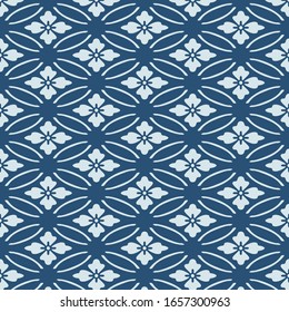 Japanese Flower Oval Vector Seamless Pattern